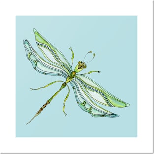 Deco Dragonfly Watercolor Posters and Art